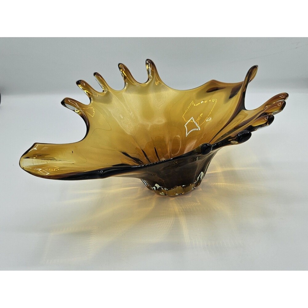Vintage Amber Colored Artist Studios Glass Splash Bowl~ Mid Century Modern Style